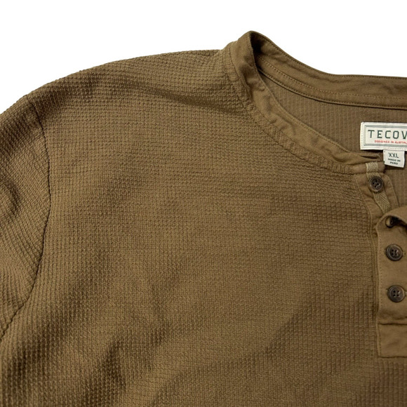 Tecovas Men's Shirt 2XL Brown Waffle Weave Henley Thermal‎ Western Pima Cotton - Picture 3 of 8